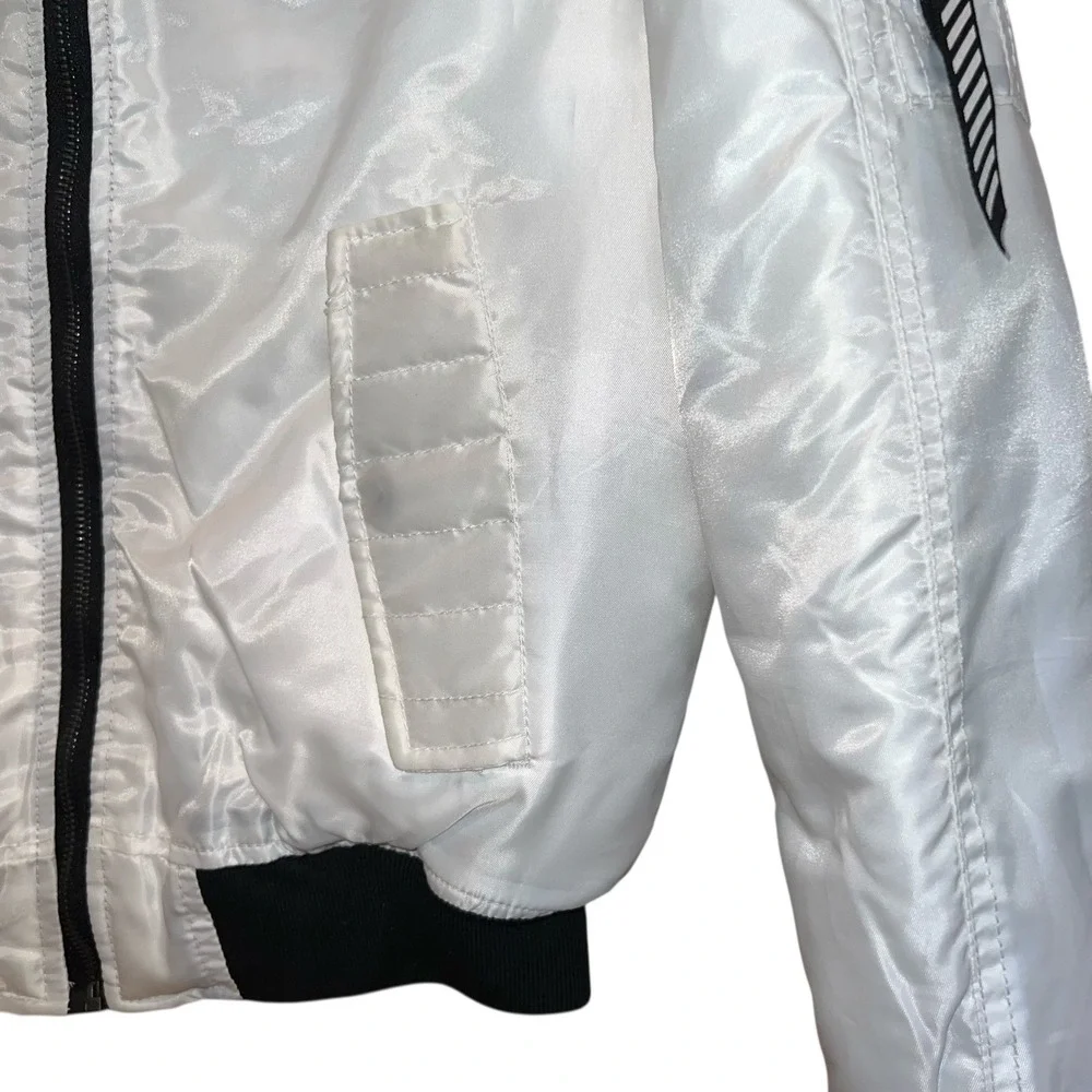 Southpole Boys Shiny White Bomber Jacket‎ Black Trim Size M 10/12